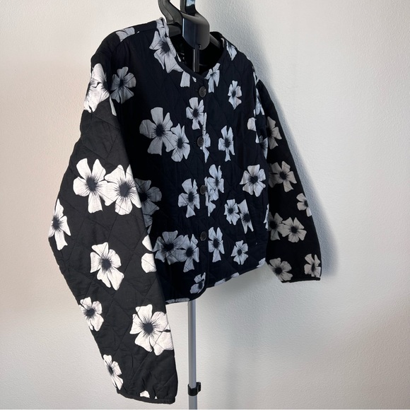 NWT Scoop Quilted Floral Jacket Women Black White Cotton Button Front S/L/XL/XXL - Picture 2 of 7